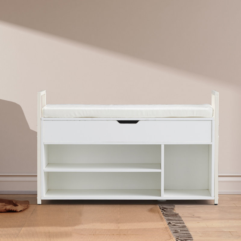 Hoffer 39.37" Shoe Storage Bench, Ancient White