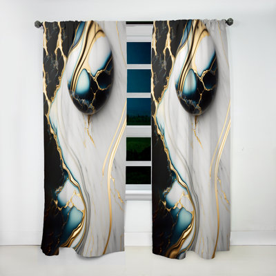 Michaella - Abstract Geode Gold And Green Marble IV - Modern Curtain - Velvet Room Darkening - 1 panel