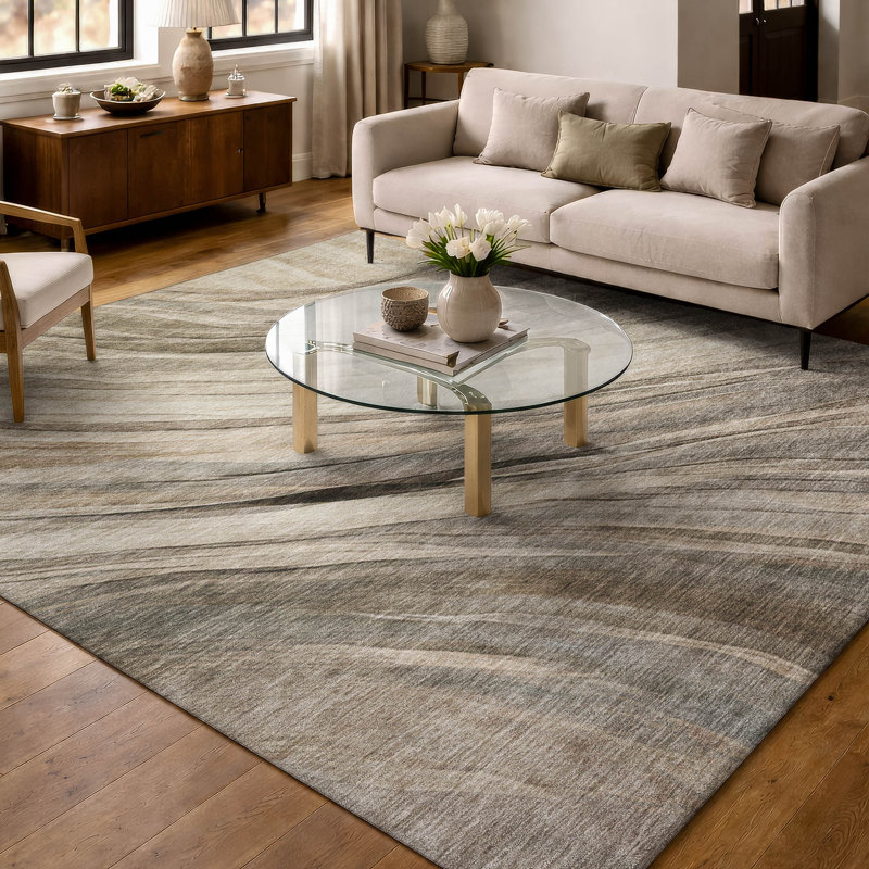 Tapis tourbillon intérieur / extérieur lavable à la machine ACN2871, Taupe, 10 pi x 14 pi