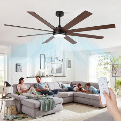 72 Inch Ceiling Fans with Lights and Remote, Black Indoor/Outdoor Ceiling Fan with Quiet DC Motor, 6 Speeds, with 8 Dual Finish Blades for Living Room Bedroom Patio
