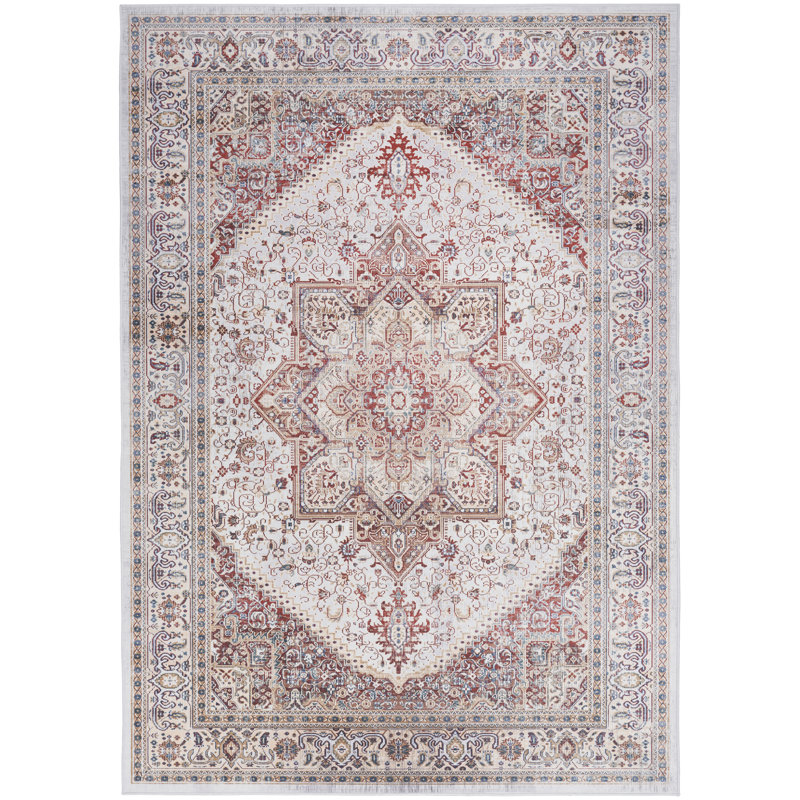 Marshe Vintage Performance Ivory/Red Area Rug, Rectangle 5' x 7'