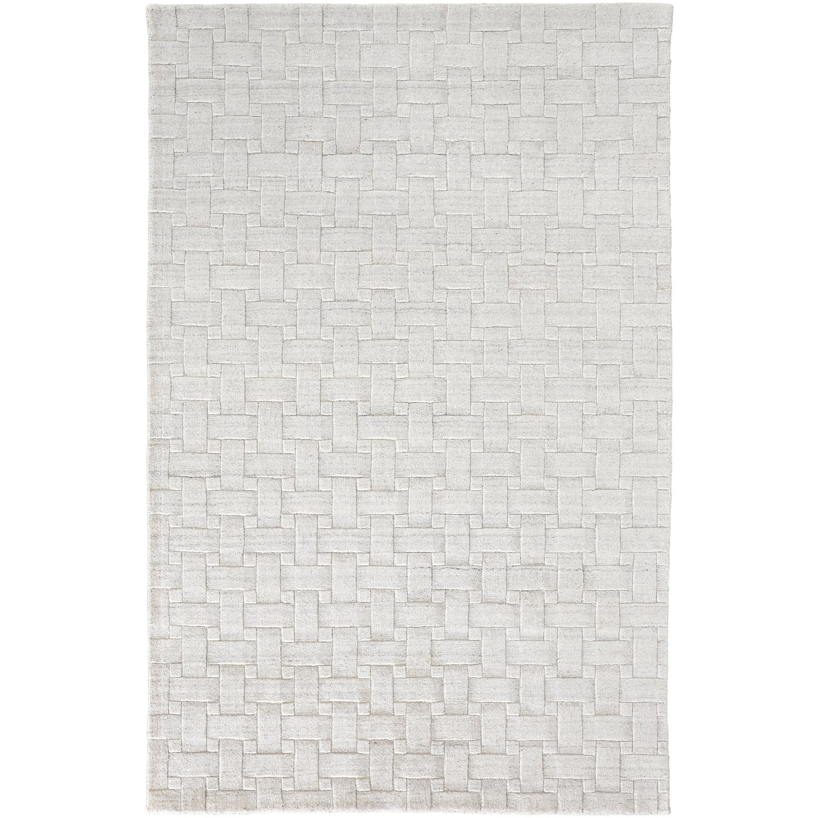 Shanta White Hand-Woven Geometric Viscose Rug, Rectangle 10' x 14'