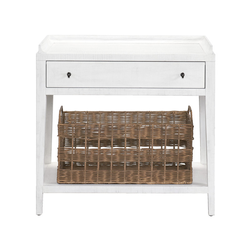 1 - Drawer Nightstand with Wicker Basket, White