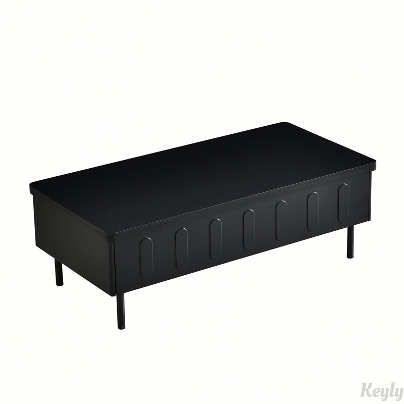Table basse à plateau relevable avec plateau pliable et compartiment de rangement dissimulé, Noir