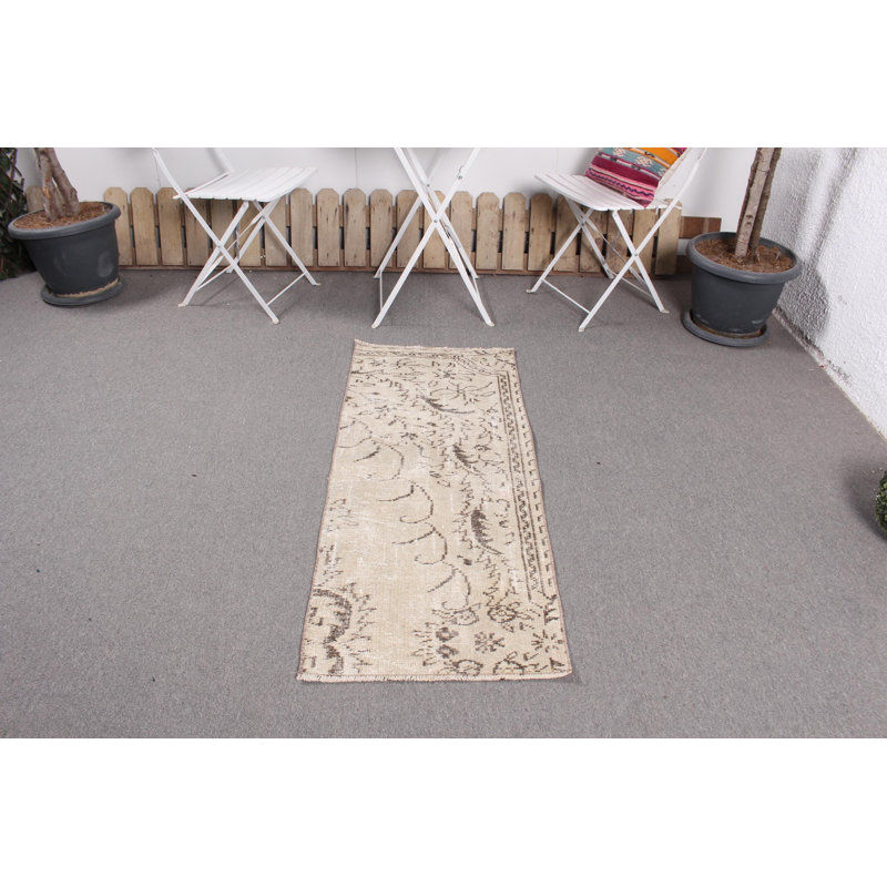Authentic Turkish Handmade Runner Rug in Neutral Beige for Classic Rustic Home Decor