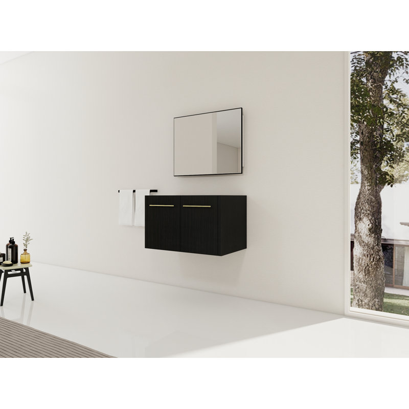 Meuble-lavabo de salle de bain, 30 po, contreplaqué, 1 pièce, fixation murale, châtaignier noir
