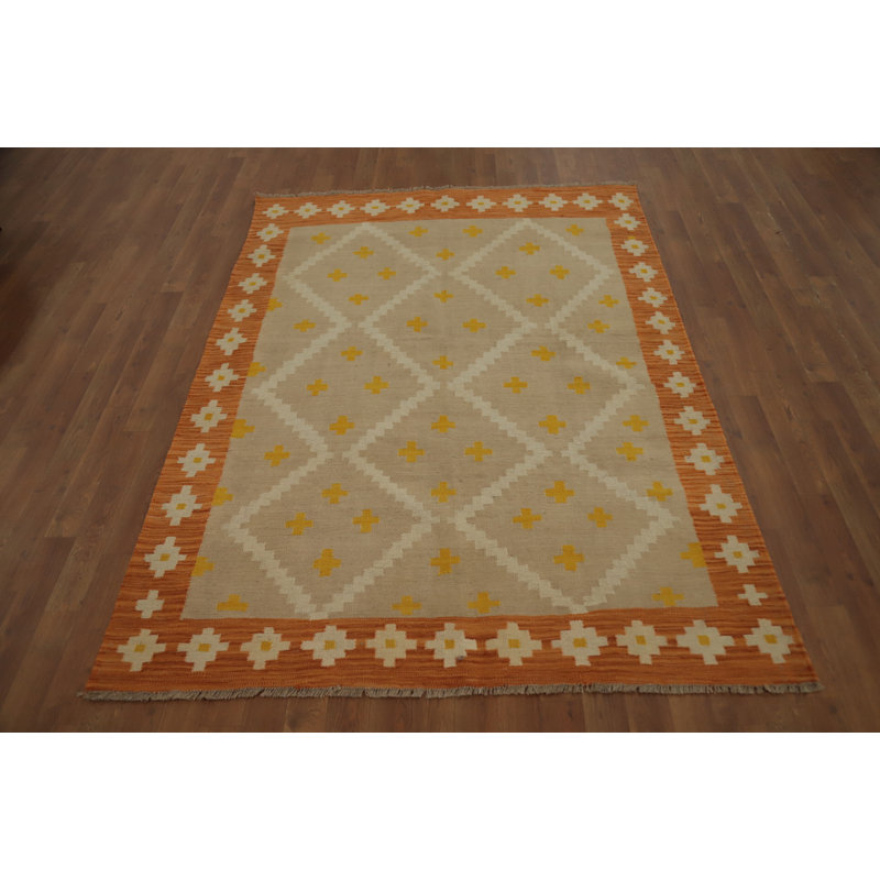 Tapis géométrique à tissage plat kilim 5 x 7