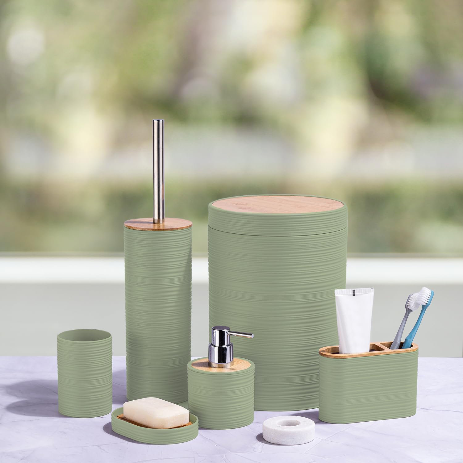 Hokku Designs Bathroom Accessories Set 6 Piece Bamboo Bath Ensemble ...