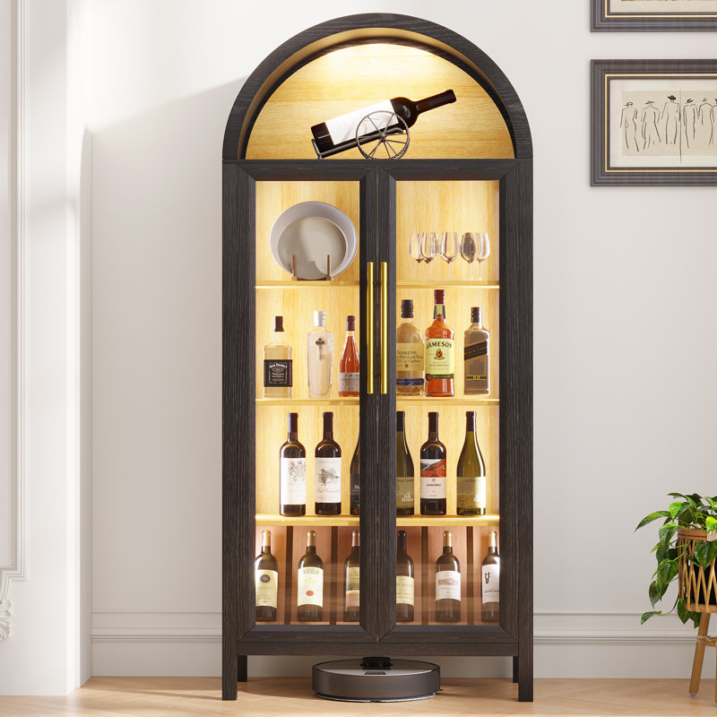 68" Tall Arched Storage Display Cabinet, Black/Wood