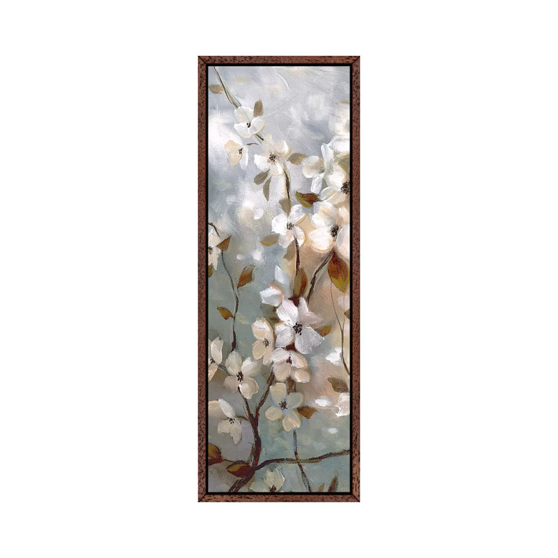 Blossoms Of Spring I by Nan - Panoramic Painting on Canvas, 30.48 cm H x 91.44 cm W, Classic Brown Wood Framed