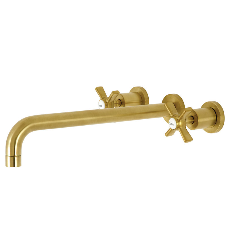 Kingston Brass Millennium Two-Handle 3-Hole Wall Mount Roman Tub Faucet, Brushed Brass