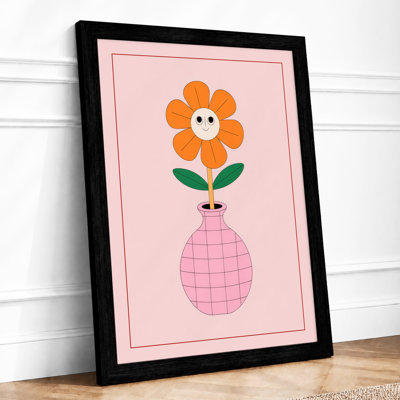 Daisy in Pink Vase Botanical - Framed Print