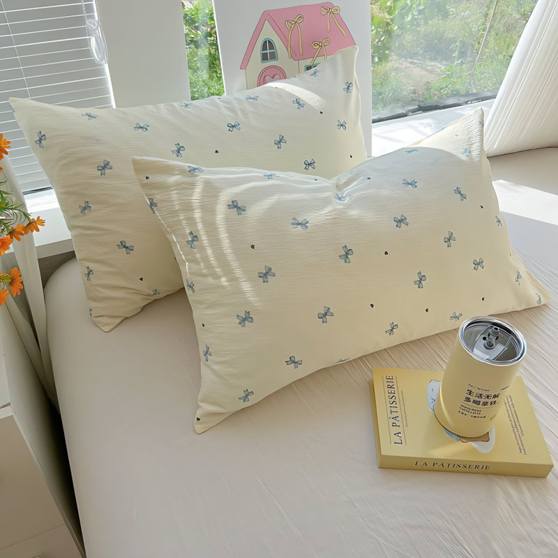 Housse de couette en jacquard Bow, Housse de couette pour lit simple + 1 taie d'oreil, Rose