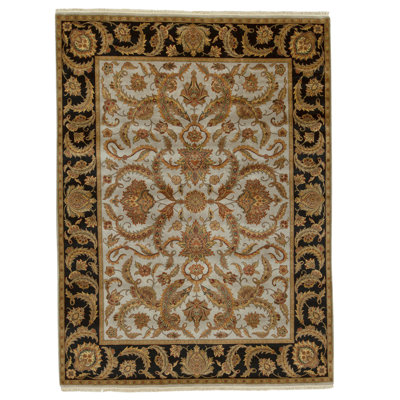 Tapis gris et noir noué à la main de haute qualité