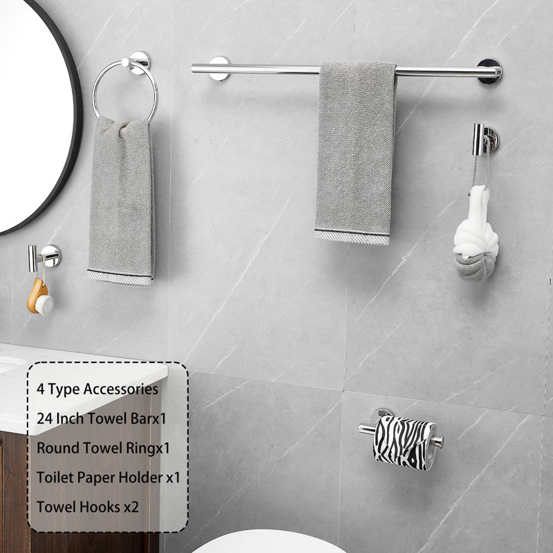 Ensemble d'accessoires de quincaillerie de salle de bain mural 5 pièces, ensemble de barre à serviettes en acier inoxydable SUS304, porte-serviettes rond pour salle de bain