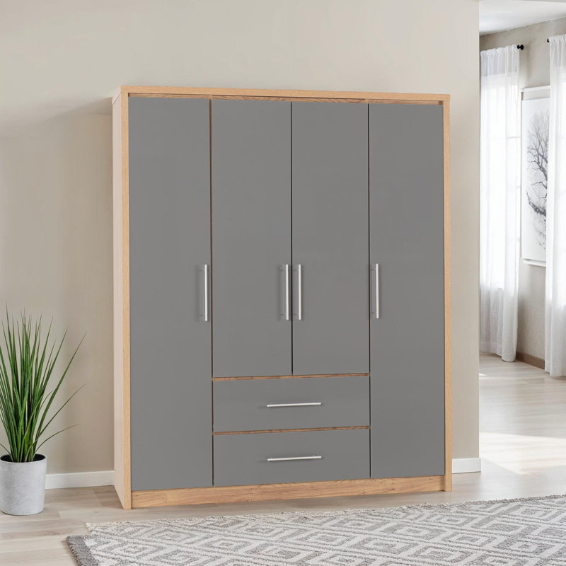 Louisa 4 Door Wardrobe, Grey Gloss