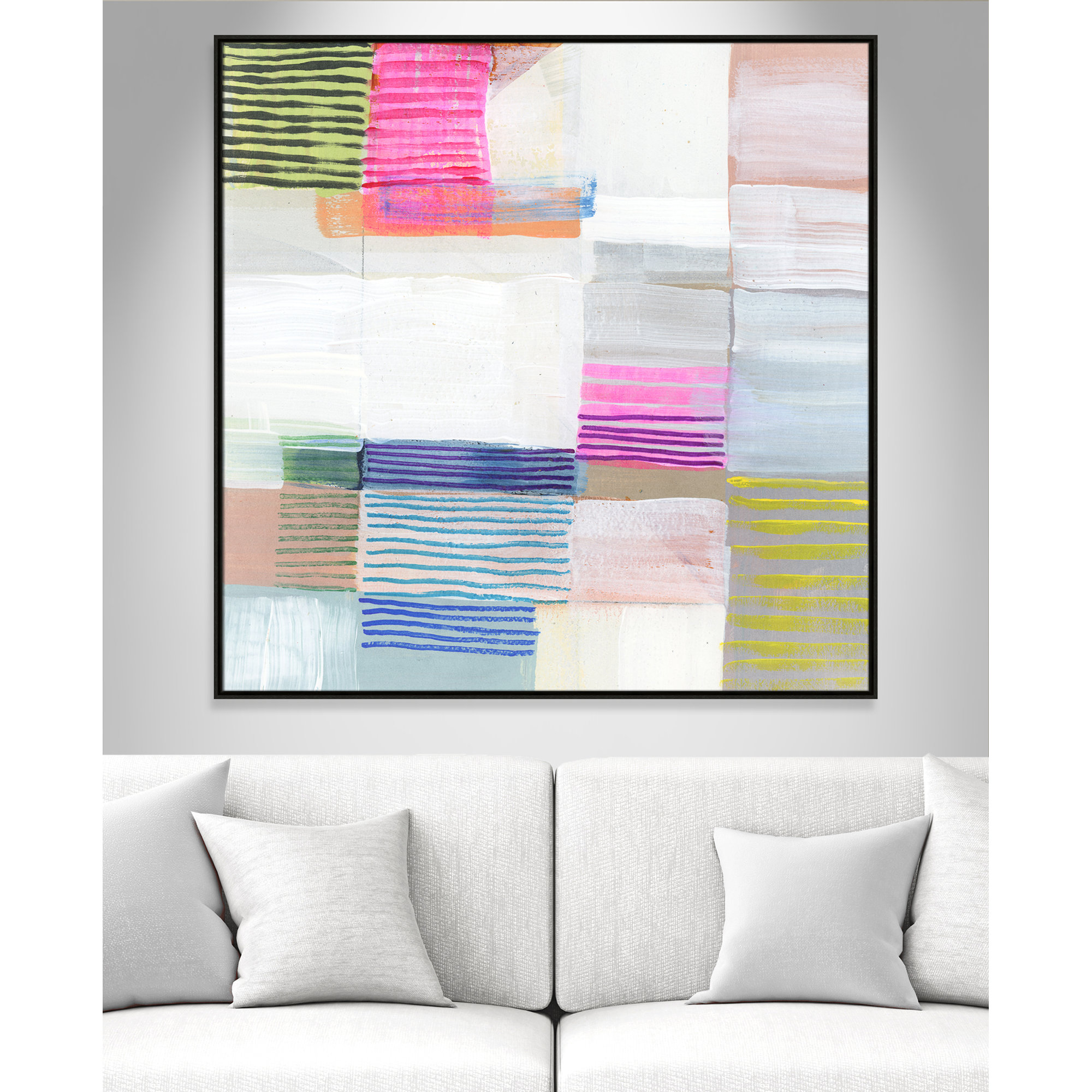 Bright Net I by Cartissi - Floater Frame Painting on Canvas, 46.5" H x 46.5" W x 2" D, Gold Framed