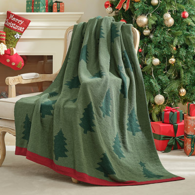 Amélie Home Chenille Knit Throw Blanket, Reversible Christmas Pattern, Holiday Decor Gift for Bed & Couch