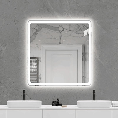 36X36 Inch LED Bathroom Mirror Vanity Mirrors With Front Lights Wall Mounted Anti-Fog Frameless Make Up Mirror With Light 5 Mm Copper-Free Silver Mirror Horizontal Or Vertical