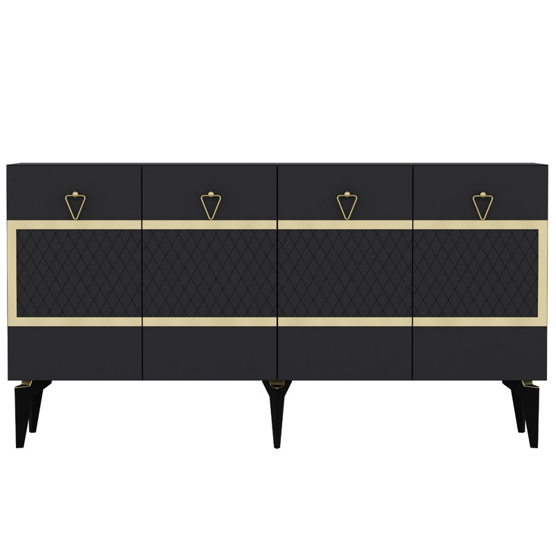 Console moderne, anthracite et or, panneau de particules recouvert de mélamine à 100%, épaisseur: 0,7 pouce | Conception géométrique élégante, idéale pour les vestibules et les salons, durable et élégante