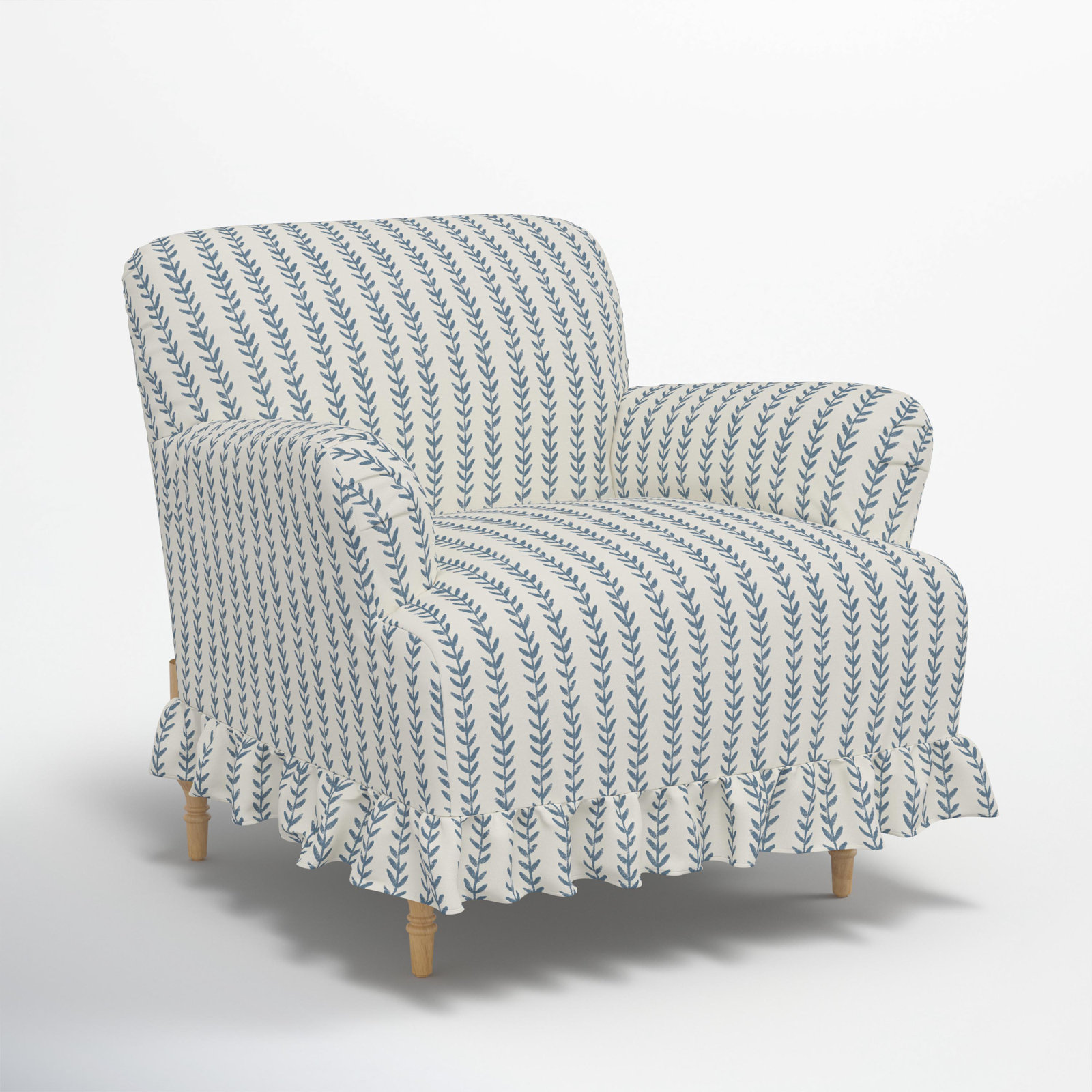 Maggie Ruffle Slipcover Armchair, Vine Stripe Dusty Blue