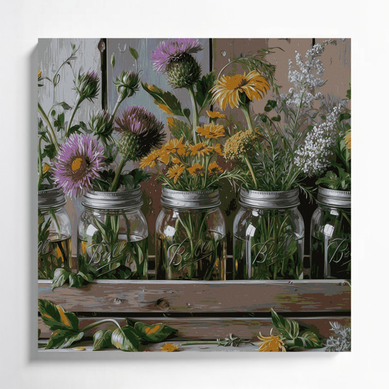 «Farm Mason Jars», toile sur toile grise, H 8 po x l 8 po