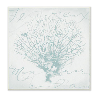 «Abstract Coral Over Text Teal White Calligraphy Design» par Liz Jardine - impression d'art graphique