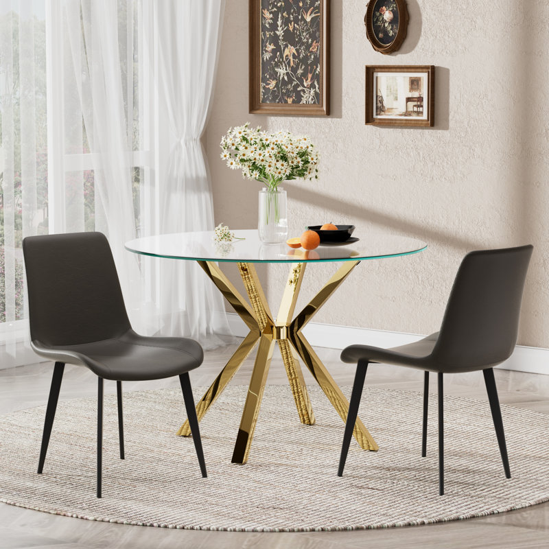 Ensemble de salle à manger Modern, 3 Pieces: Table, 2 Chairs, Grey, Gold