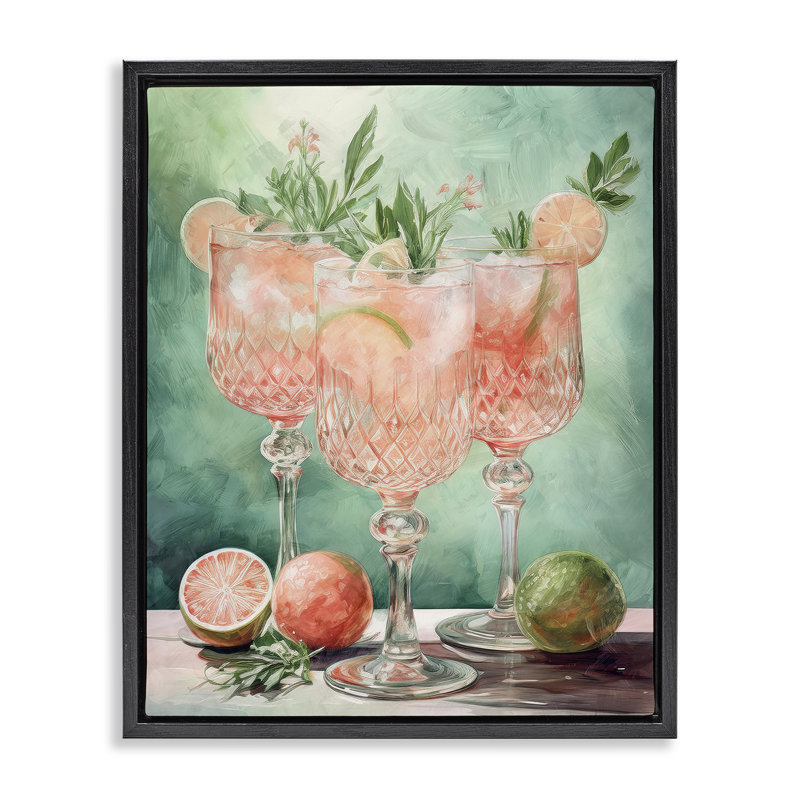  Art mural pastel pamplemousse cocktail par Daphne Polselli, Cadre flottant noir de jais, H 21 po x l 17 po