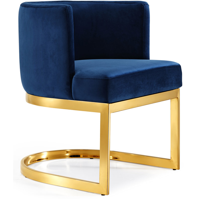 Fauteuil à oreilles Gianna Barnier, Velours marine, Doré