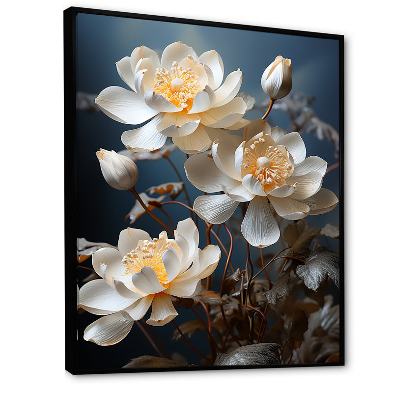 «Lotus Bliss Unveilé I» sur toile, Cadre flottant noir, H 32 po x l 24 po x P 1 po
