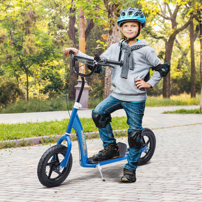HOMCOM Kick Scooter For Kids 5-12 Years Old, Big Wheel Kids Scooter With Adjustable Height Handlebar, Non-Slip Footplate, Rear Brake, Blue