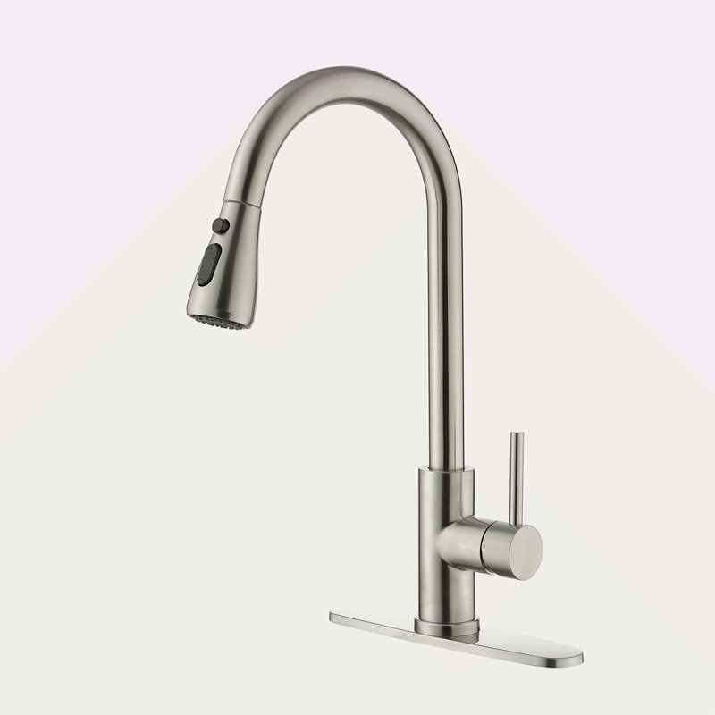 Robinet d'évier de cuisine à poignée simple avec douchette extractible, Nickel brossé
