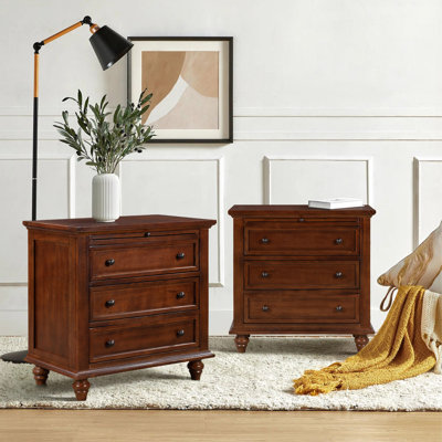 Table de chevet 3 tiroirs Luminex avec tablette coulissante et pieds en bois massif (ensemble de 2)