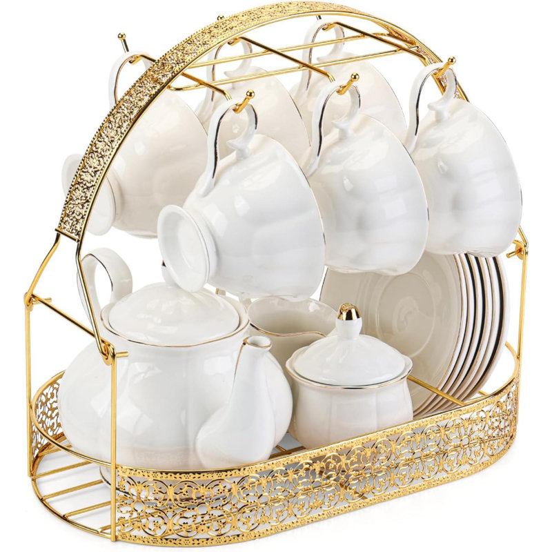 Service à thé 22 pièces Porcelaine Céramique Café Coffret de thé Service à tasses pour 6 théières