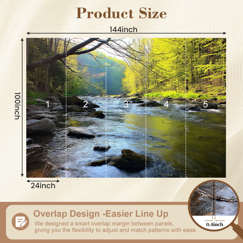 Papier peint auto-adhésif Mountain Trout Stream, Pennsylvanie, L 144 po x l 100 po