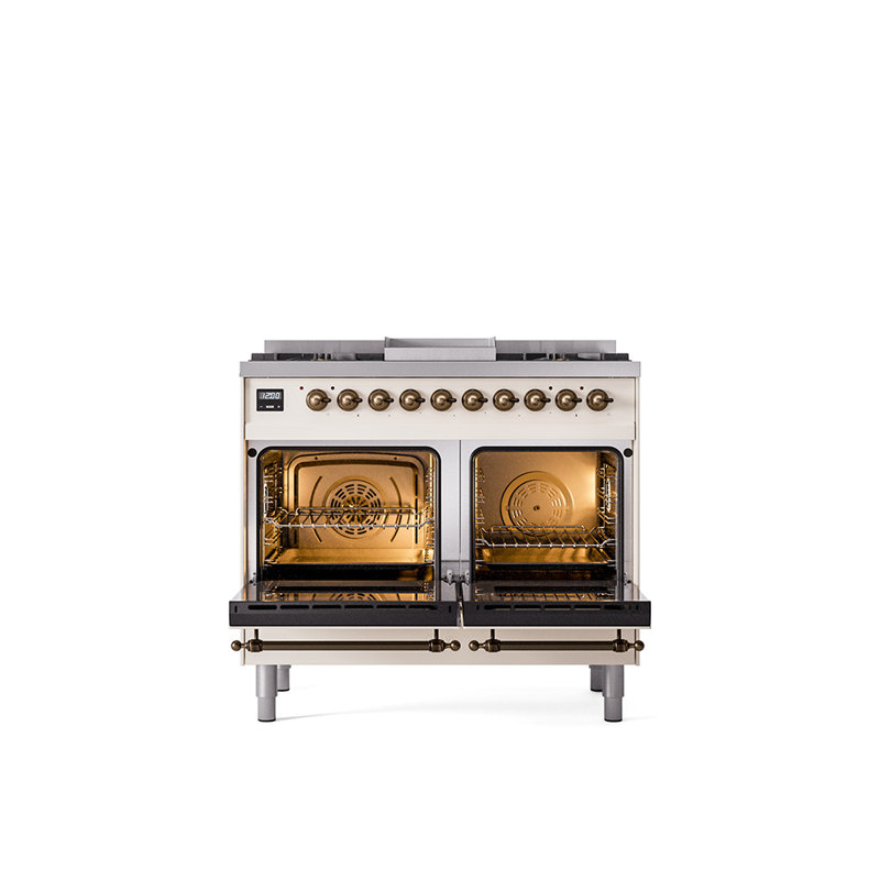 ILVE Nostalgie II 40 in Dual Fuel Range, Liquid Propane, Glossy Black/Copper