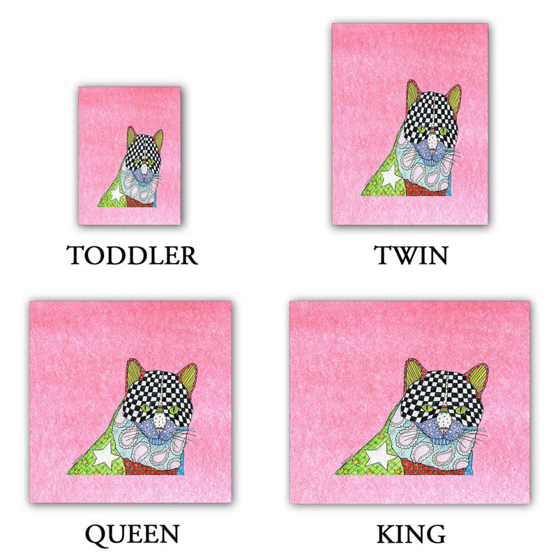 Ensemble de housse de couette pour chat, 1 housse de couette grand + 2 taies standards, Rose / Noir / Vert
