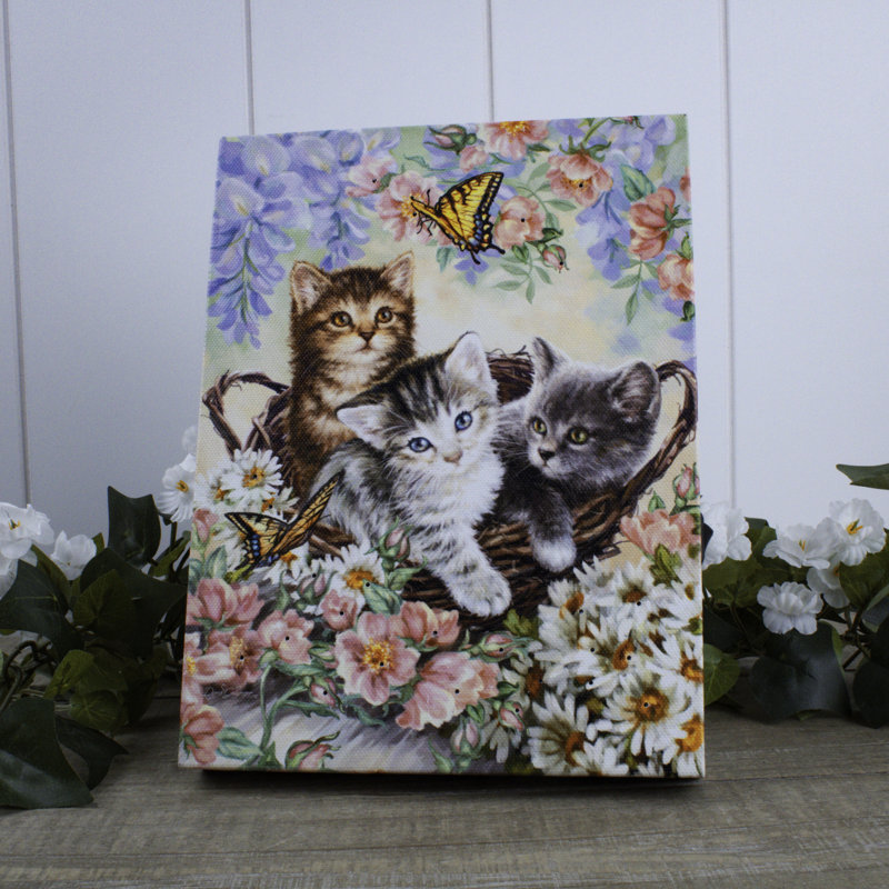 Ahvianna - Kittens in the Garden 8x6 Mini Lighted Easel Back Canvas