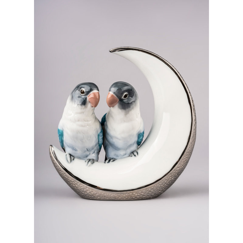 Fly Me to the Moon Birds Figurine, Silver Lustre