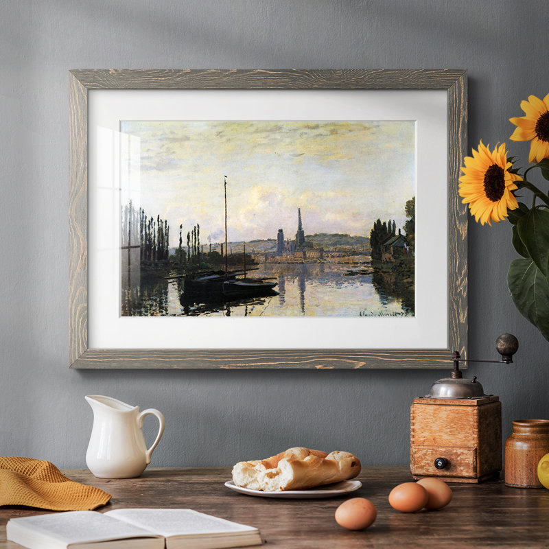 Vue de Rouen par Monet - Reproduction encadrée rustique avec tableau mat, Gris, H 22 po x l 32 po x P 1,5 po
