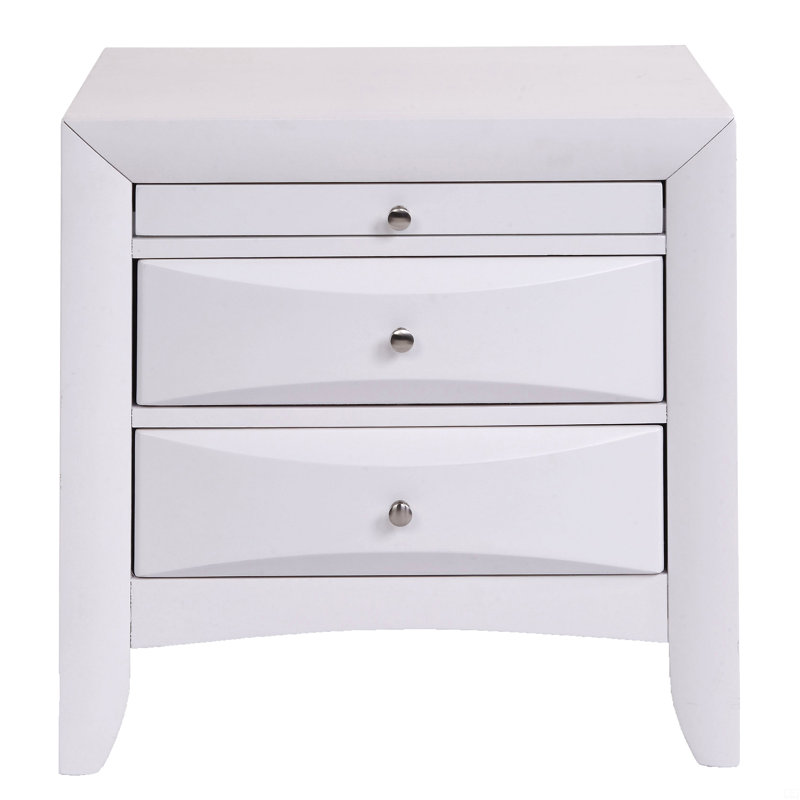 Table de chevet avec 2 tiroirs, Blanc
