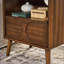 Mid Century Modern Fluted Nightstand with Charging Station, 1 Drawer + Open Shelf, Walnut