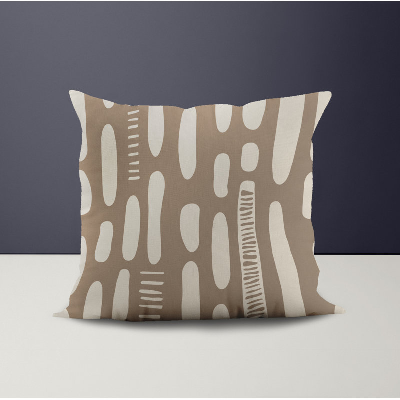 Jeté carré en polyester intérieur / extérieur, Beige/bleu marine, L 15 po x H 15 po