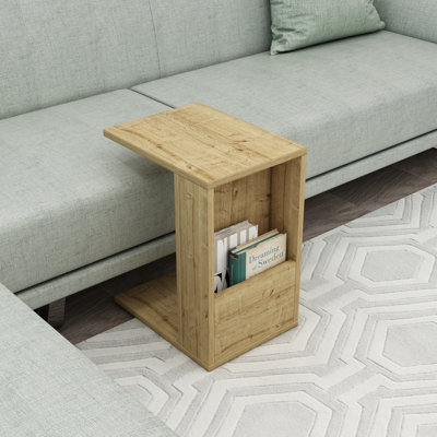 Charles C-Shaped Side Table with Magazine Rack and Storage Shelf
