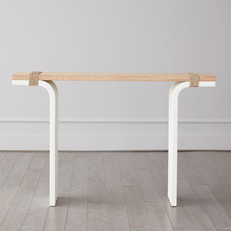 Beige Oak Rectangular Console Table with Storage