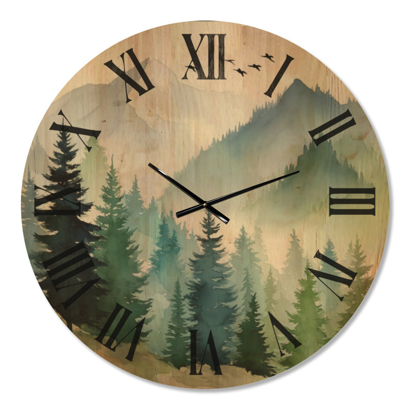 Impression sur horloge murale en bois surdimensionnée Canada - Montagnes aquarelles dans le parc national Jasper, Oversized