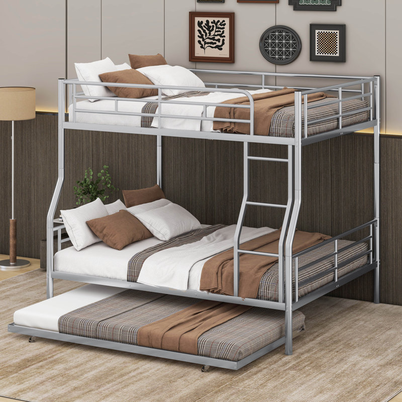 Lit superposé double très grand avec lit gigogne Aleighna Kids, Argent