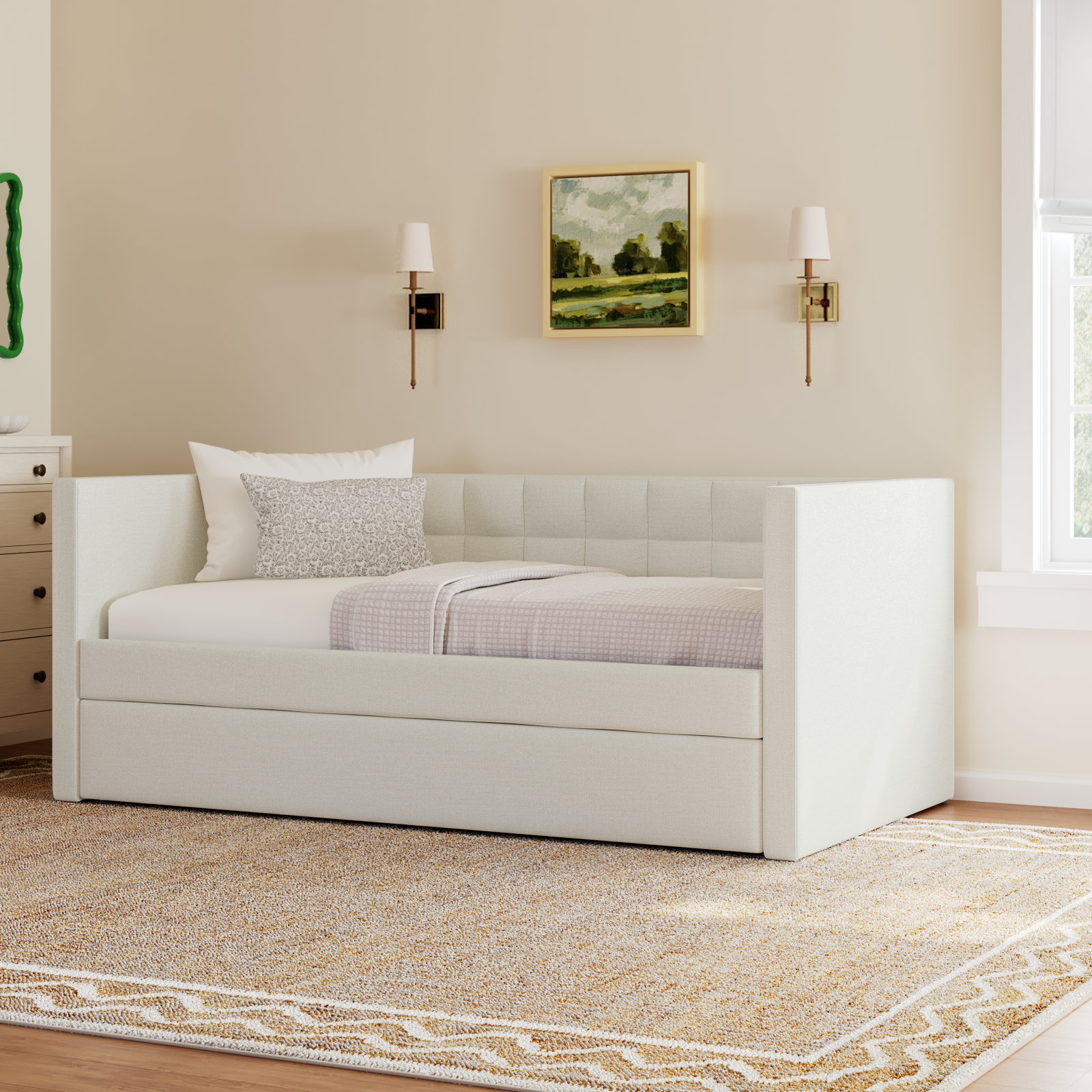 Upholstered Daybed with Trundle - Twin, Ivory