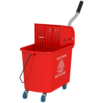 21 Quart Mop Bucket With Wringer On Wheels, Dual Water Cleaning Bucket With Separate Dirty And Clean Water, Rolling Commercial Floor Cleaning System